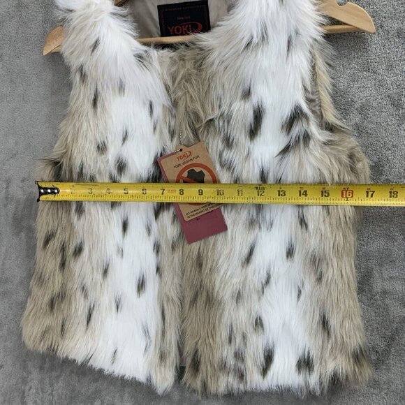 YOKI Outerwear Vest Womens Small Beige Vegan Feathery Faux Fur Animal Print Y2K - Picture 3 of 10